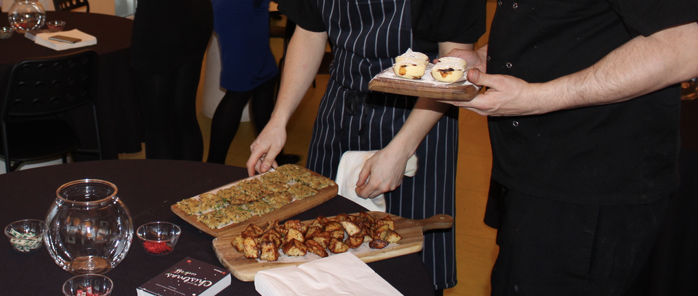 The chefs prepare their food to be judged