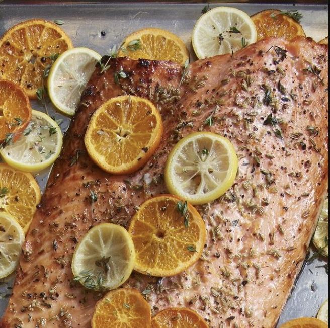 salmón asado con cítricos